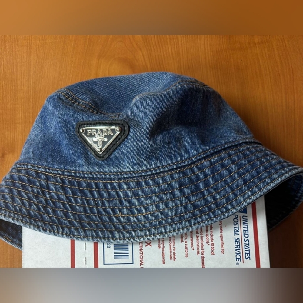 Prada Blue Bucket Hat with Iconic Logo
